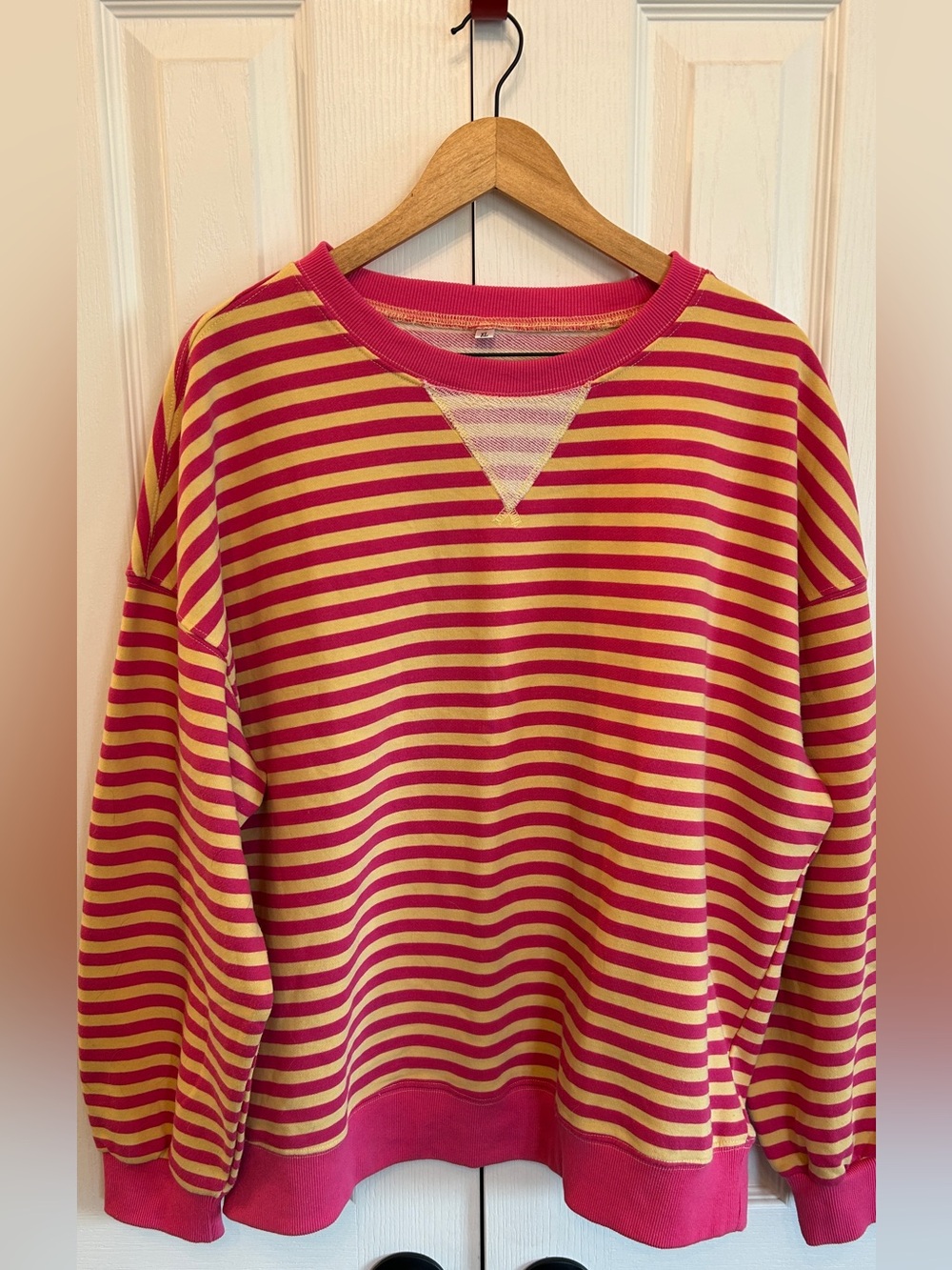 Pink Yellow Striped Oversized Crewneck Drop Shoulder Top XL EUC